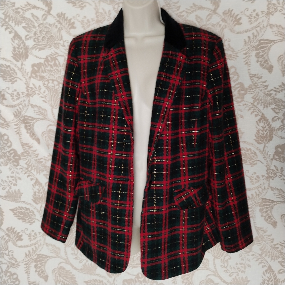 Vintage Sag Harbor Red Plaid Blazer | Size 12 | Wool Blend Holiday Jacket